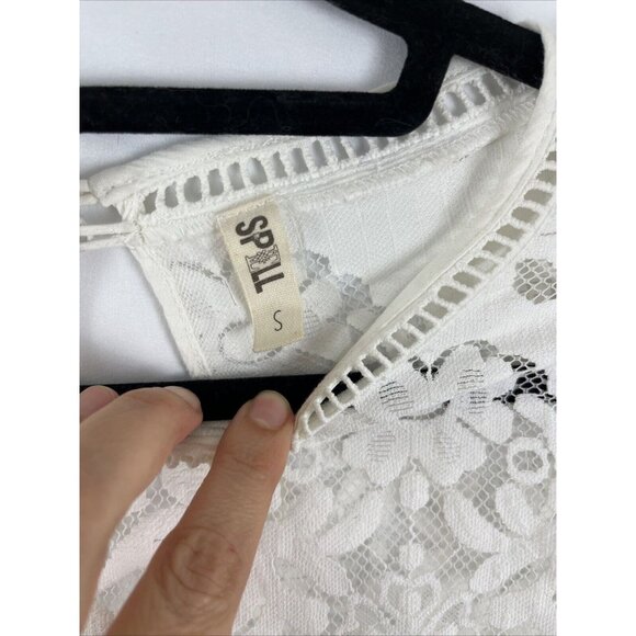 Spell (And the Gypsy) White Lace Empire Waist Boho Top w/ Bell Sleeves - Picture 6 of 14